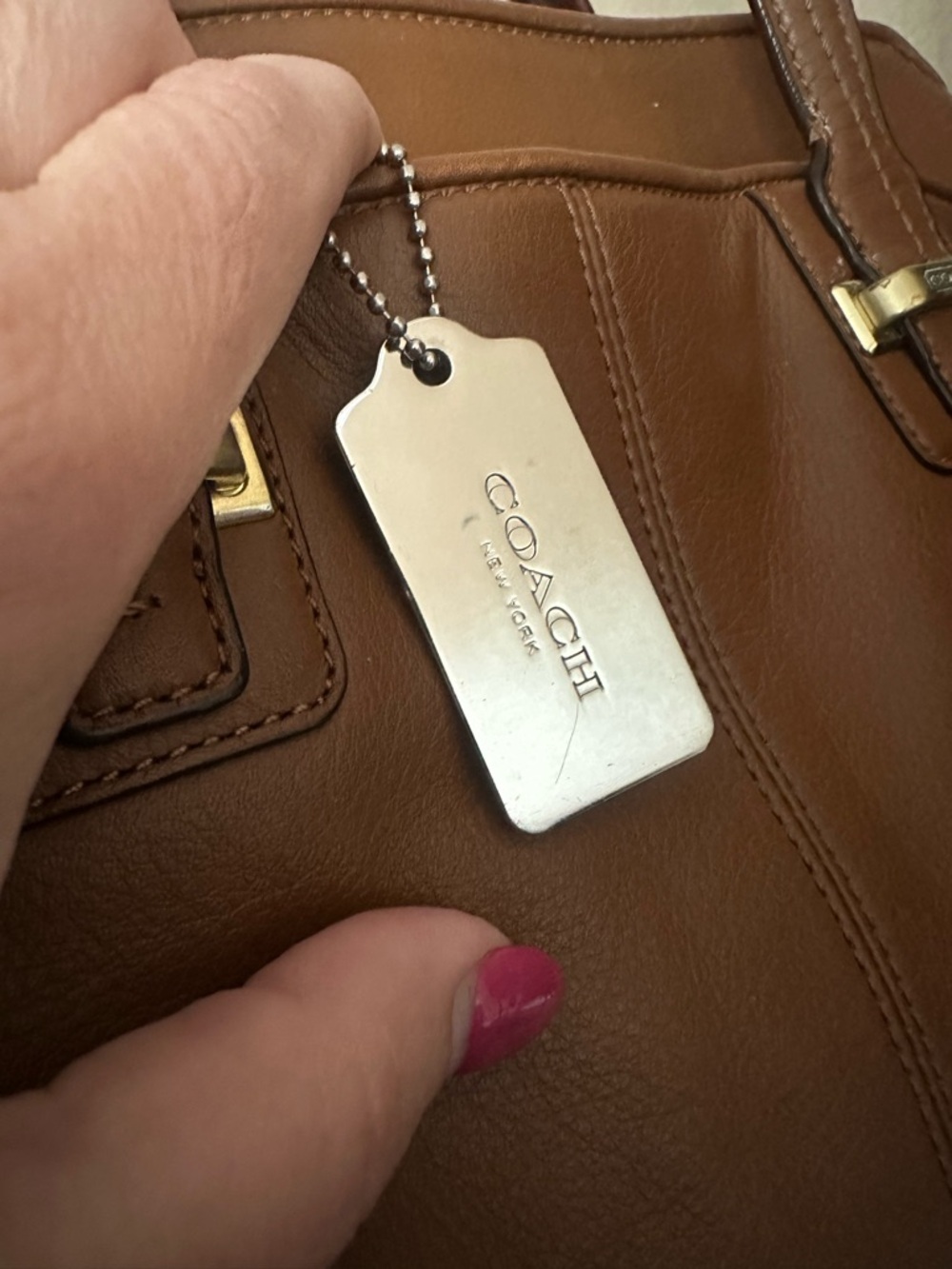 Coach Silver Rectangular Tag Keychain with Ball Chain - Picture 3 of 4